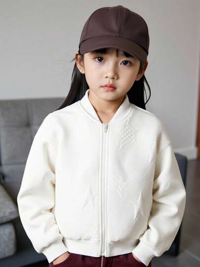 SHEIN Young Girl Knit Solid Color Crew Neck Casual Jacket,In Fall/Winter