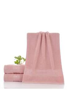 SHEIN Set de 3 piezas de toallas suaves y absorbentes de unicolor moderno: 1 toalla de mano, 1 toalla de baño, 1 toalla de baño, decoración de baño unisex para el verano - Rosa - Ver 9