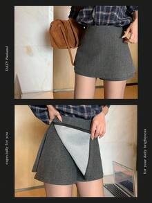 DAZY 女士二合一韩版半身裙，秋冬 - 灰色 - 查看 3