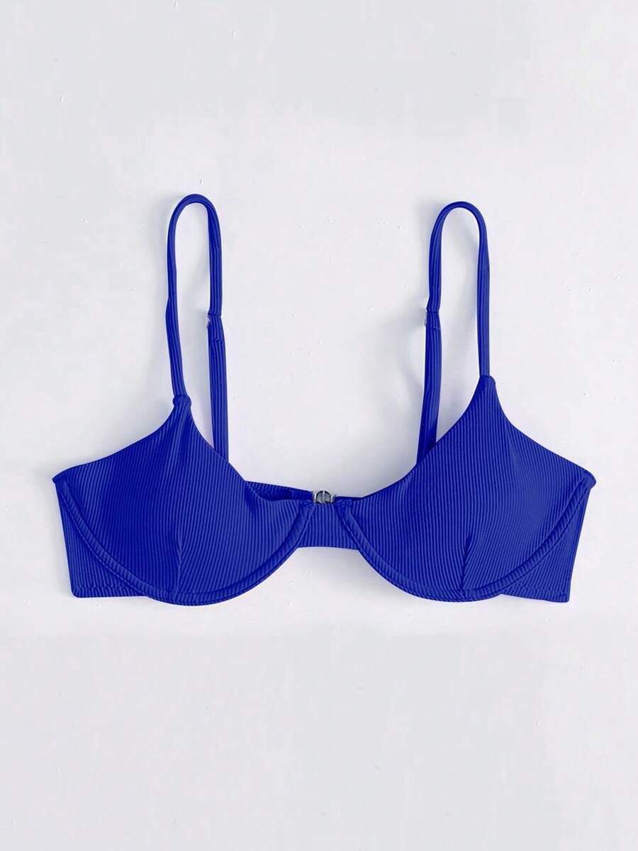 Swim Basics Summer Beach Ribbed Underwire Bikini Top - Blue - View 1