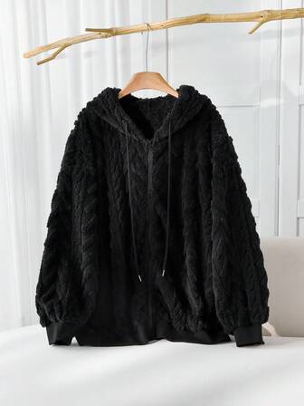 SHEIN CURVE+ Winter Clothes Plus Size Autumn And Winter Super Thickened Double Fleece Hooded Padded Warm Jacket Women's Fall Women Geometric Pattern Reversible Hooded Fleece Holiday/Autumn /Winter