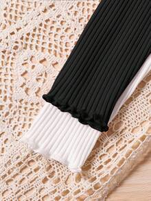 SHEIN 青少年女孩最便宜买 1 送 1 2 件/套休闲基本百搭波浪边立领长袖纯色上衣 2 件/套，秋冬，非常适合休闲和日常穿着和学校日常，学院风格，返校，派对 - 彩色 - 查看 3