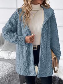 SHEIN Clasi Plus Size Women Zip-Up Fleece Hooded Jacket, Autumn/Winter - Blue - View 10