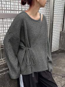 FRIFUL Women's Casual Solid Color Lace-Up Wrap Sweater Fall/Winter