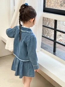 Genkimix Kids 时尚少女牛仔两件套：短款外套+时尚半裙，秋冬季休闲穿搭 - 深色水洗藍 - 查看 6