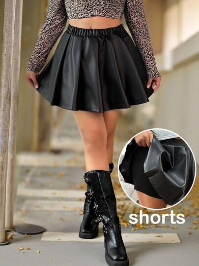 Emery Rose Kids Emery Rose Kids Young Girls Black Skirt Casual Super Short PU Pleated Skirt With Anti-Flashing Underwear, Black PU Leather Pleated Skirt Suitable For Autumn And Winter, Halloween Glowmode Black Leather Skirt Fall Clothing Black Dress Cutecore Skirt Tennis Skirt Skirt Short