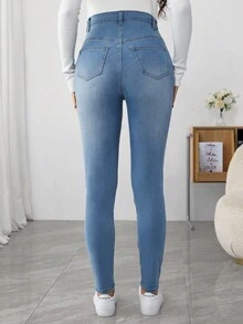 SHEIN Maternity High Waist Skinny Casual Versatile Jeans - Light Wash - View 2