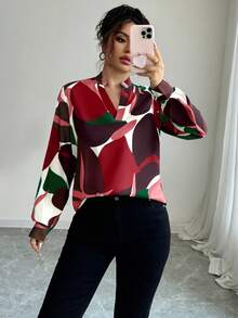 Elenzga 休闲商务简约百搭长袖宽松女士衬衫 - 酒紅色 - 查看 6