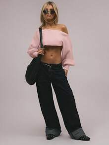 MUSERA 泡泡袖针织露肩上衣，优雅春假可爱性感90年代夏日甜美风，Y2K风格，适合伊比沙岛假日音乐节、冬季日常晚装等各种场合。 - 粉色 - 查看 4