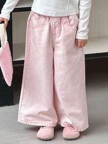 Dazy Kids Young Girls Solid Color Casual Denim Jeans - Pink - View 3