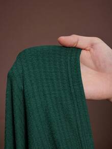 Veslaya 2026春夏新款休闲度假优雅海岛风派对纯色棕色褶皱面料露脐上衣，修身剪裁，尖下摆短袖上衣搭配松紧腰阔腿裤两件套，大码女装 - 墨綠色 - 查看 10