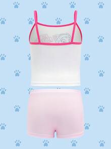 SHEIN | PAW Patrol 年轻女孩可爱卡通狗印花吊带背心和内裤套装 - 粉色 - 查看 10