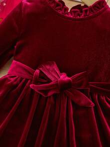 SHEIN Vestido de manga larga de terciopelo burdeos elegante para niña bebé