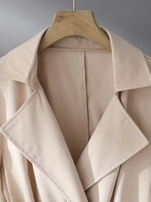 Franclia Casual Commuter Versatile Loose Double-Breasted Waist Tie Soft Twill Fabric Spring Autumn Khaki Women Trench Coat, Mid-Length Windbreaker, Women Casual Autumn - Khaki - View 4