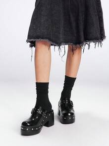 Sugerpunk Women's Fashionable Thick Sole Black Buckle Decor High Heel Shoes, Suitable For Summer Y2K Punk Chic Street Sports Goth Style, Spring Vacation Easter