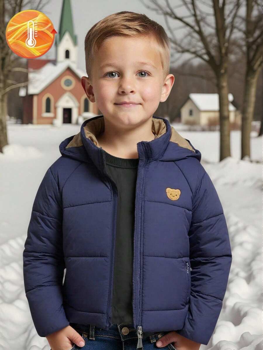 SHEIN Young Boy Basic Cute Ear Design Padded Coat Fall Winter - Royal Blue - View 1