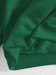 SHEIN 年轻女孩简约花卉印花圆领长袖运动衫 - 墨綠色 - 查看 4