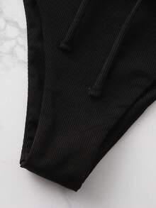 Swim Basics Summer Beach Rib Tie Side Bikini - Black - View 4