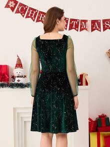 SHEIN Váy nhung nữ, Váy xanh lá cây mới, Váy thanh lịch vừa vặn thoải mái, Vải nhung, Thoải mái & thanh lịch, Phù hợp để mặc hàng ngày & Phong cách đường phố - màu xanh lá - Xem 2