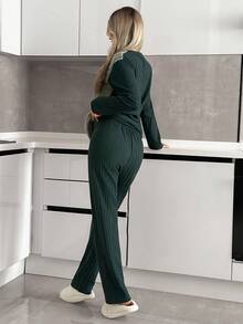 Set di pigiama da donna in tessuto morbido con dettagli ricamati a lettere, in maglia a costine, per relax e comfort domestico