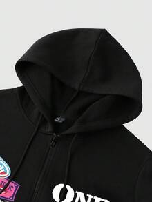 STEELVANCE Men's Front Zipper Long Sleeve Letter Print Pocket Casual Hooded Sweatshirt, Minimalist Design Going Out Vintage Graphic Zip-Up Hoodie, For Friends, Husband, Boyfriend Gifts - Black - View 7