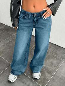 EURMUSE LOW RISE WIDELEG VINTAGE WASK Y2K JEAN - Dark Wash - View 5