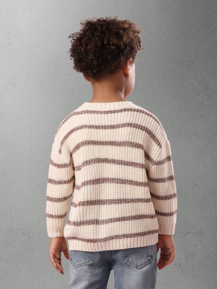 Striped Knit Sweater With Badge Detail And Ribbed Texture