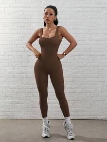 Seamluxe  Sport Mono deportivo con espalda calada para mujer, conjunto completo de gimnasio para mujeres - Camel - Ver 2