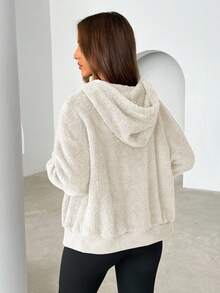 Siren Gaze 1pc Women's Solid Color Fluffy Hooded Sweatshirt, Thick Warm Fleece Sweatshirt, Autumn/Winter,Long Sleeve Tops Graduation,Back To School Outfits,Graduation,Teacher Outfits For Women,Back To School Casual - Apricot - View 2