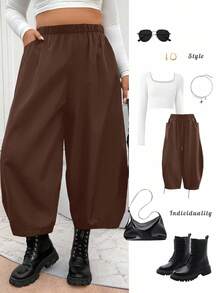 Elenzga Quần Harem dáng rộng cổ điển cỡ lớn dành cho nữ, quần cà rốt, quần ống loe, quần jeans ống đứng kiểu Pháp, quần ống loe ống chuối, quần dài màu đen - màu nâu - Xem 1