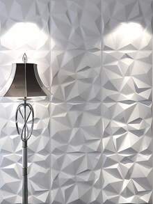 SHEIN 50 Tấm ốp tường PVC họa tiết kim cương 3D – Hoàn hảo cho phòng khách, phòng ngủ, nhà bếp, tường sau TV, hành lang và trang trí văn phòng, kích thước 11.8x11.8 inch, trang trí kim cương. - trắng - Xem 2