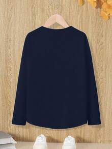 A Large-Sized Blue Round-Neck Long-Sleeved T-Shirt, Comfortable And Versatile - Blue - View 2