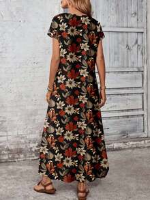 EMERY ROSE Casual Versatile Retro Autumn Leaf Flower Pattern Summer Dress For Women, Suitable For Outings - Multicolor - View 2