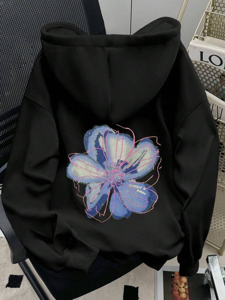 SHEIN Áo sweatshirt nữ dáng rộng vai rớt, kiểu dáng thường ngày - màu đen - Xem 1