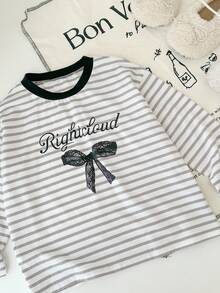 Genkimix Kids Tricou casual cu dungi și imprimeu cu funde pentru fete - alb - Vizualizare 5