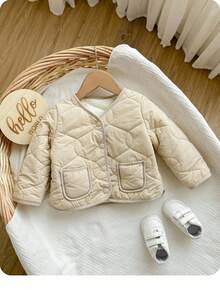 SHEIN Cute Baby Boy/Girl  Casual Simple Thick Grab Material Solid Pink Hooded Padded Coat, Winter Coat, Quilted Coat Suitable For Birthday Parties, Evening Parties, Performances, Weddings, Baptisms, Opening Ceremonies Suitable For Daily Use Suitable For School Suitable For Travel Suitable For Autumn And Winter Winter Coats Down Coats Coats Clothes Vintage Fall