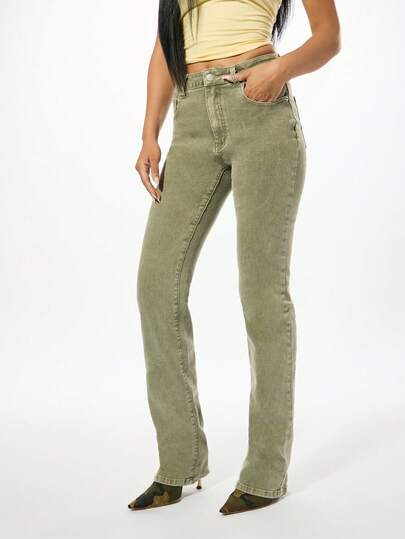 SUMWON WOMEN Cotton High Rise Bootcut Jeans Y2K Style Stacked Leg Classic Fit Straight Denim Pants Fall Winter Fashion Retro Bottoms