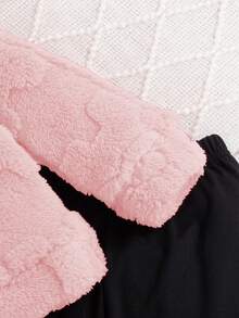 SHEIN Playful Pals Baby Girl Winter Casual Everyday Commute Cute Textured Fleece Hoodie And Pants Set Fall - Pink - View 7