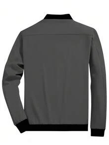 Manfinity Homme 男士休闲拉链夹克，斜插口袋，秋季男士拉链夹克，休闲夹克，男士长袖灰色夹克，男士休闲夹克 - 深灰色 - 查看 2