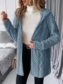 SHEIN Clasi Plus Size Women Zip-Up Fleece Hooded Jacket, Autumn/Winter - Blue - View 9