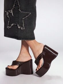 Sugerpunk 女士黑色铆钉厚底坡跟凉鞋 - 棕色 - 查看 4