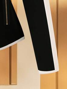 GlowEve 女士修身拼色连帽拉链长袖运动衫 - 黑與白 - 查看 4