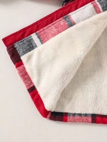 男童紅色條紋毛絨拼接連帽燈芯絨休閒夾克，適合日常穿著、上學、冬季 - 紅色 - 查看 7