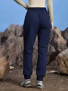 In My Nature Women's Elastic Waist Pockets Casual Outdoor Running Pants - Navy Blue - View 7