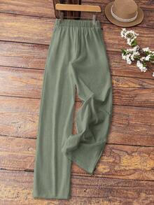 EMERY ROSE Quần vải lanh in dây rút dành cho nữ, thích hợp cho các môn thể thao thông thường Hàng ngày đi biển Kỳ nghỉ hè, dài - màu xanh lá - Xem 2