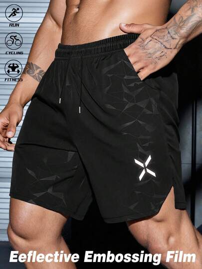 Manfinity Sport Corelite Men's Casual Printed Sports Shorts Multicolor Men's Short Woven Fabric Sports Shorts With Halloween Pattern And Reflective Detail For Activewear Gym Clothes Men Shorts Quick Dry Workout Shorts Loose Gym Shorts Black Shorts Men Cross Shorts