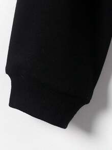 SHEIN Tween Girl Gesture & Heart Print Drop Shoulder Hoodie - Black - View 3