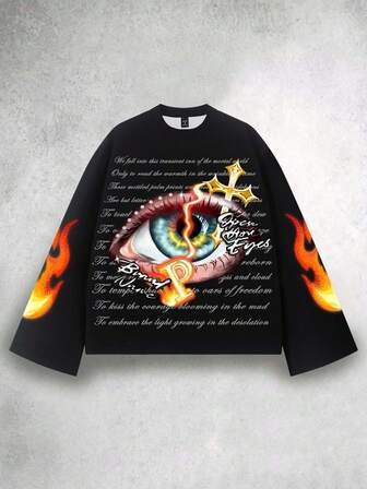 Street Life Herren Oversized T-Shirt mit digitalem Flammen-Augen-Muster