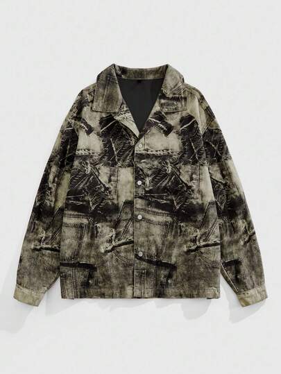 Grunge Punk Giacca di jeans casual e ampia da uomo con bottone singolo, autunnale