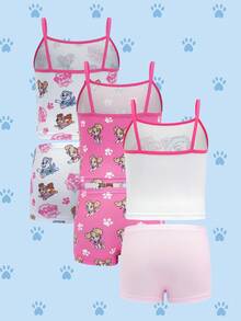 SHEIN | PAW Patrol 年轻女孩可爱卡通狗印花吊带背心和内裤套装 - 粉色 - 查看 2